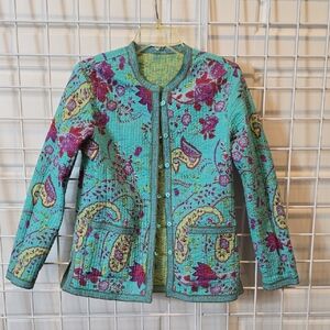 Vintage Provence D'AMOUR Reversible Quilted Floral Jacket  Turquoise and Magenta